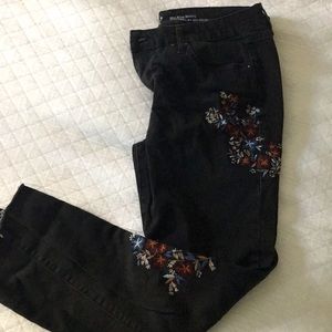 Brown denim floral skinny jeans